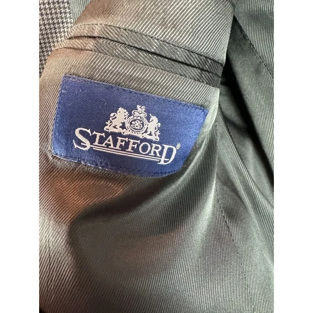 STAFFORD gray check houndstooth 100% wool mens suit jacket size 44R